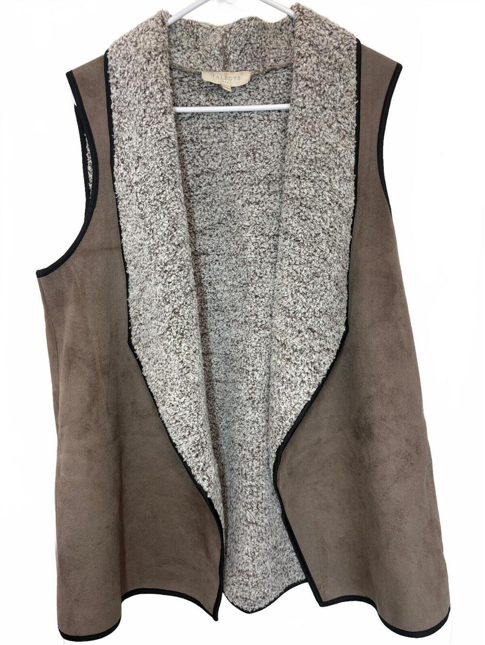 Talbots Women's Medium Faux Suede Sherpa Lined Vest Brown Cozy Layering